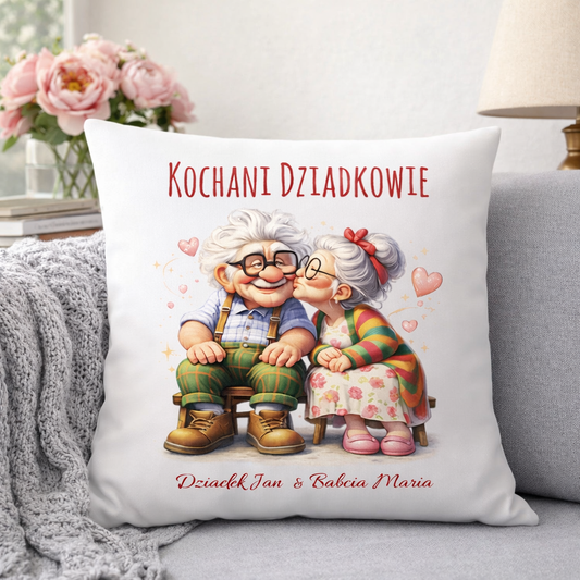 Poszewka Kochani Dziadkowie – personalizowany prezent z imionami Babci i Dziadka