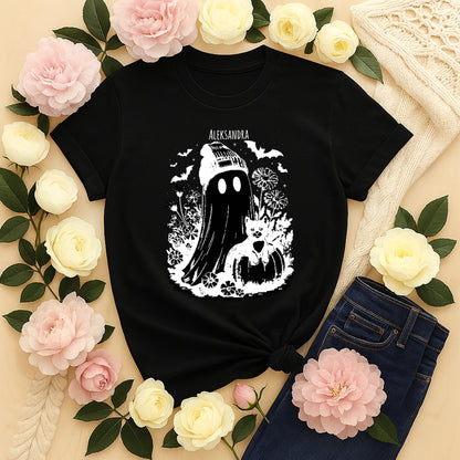 Koszulka Unisex „Kocie Halloween” – personalizowana koszulka z duszkiem i kotem