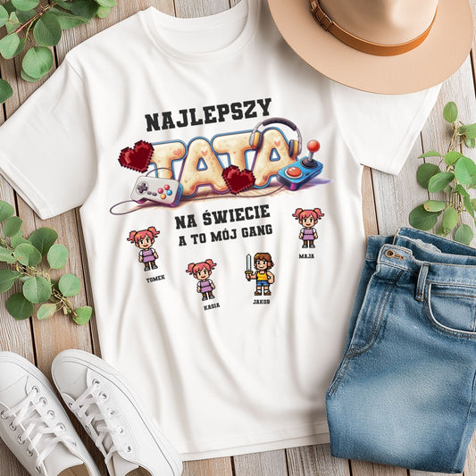 Koszulka: Najlepszy Tata Na Świecie – A To Mój Gang – Personalizowana z Imionami