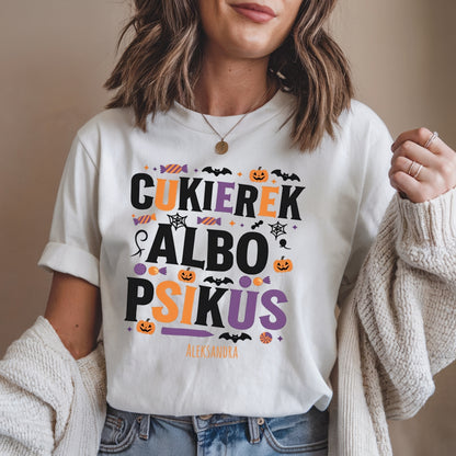 Koszulka Halloween „Cukierek albo Psikus” – personalizowana koszulka Unisex