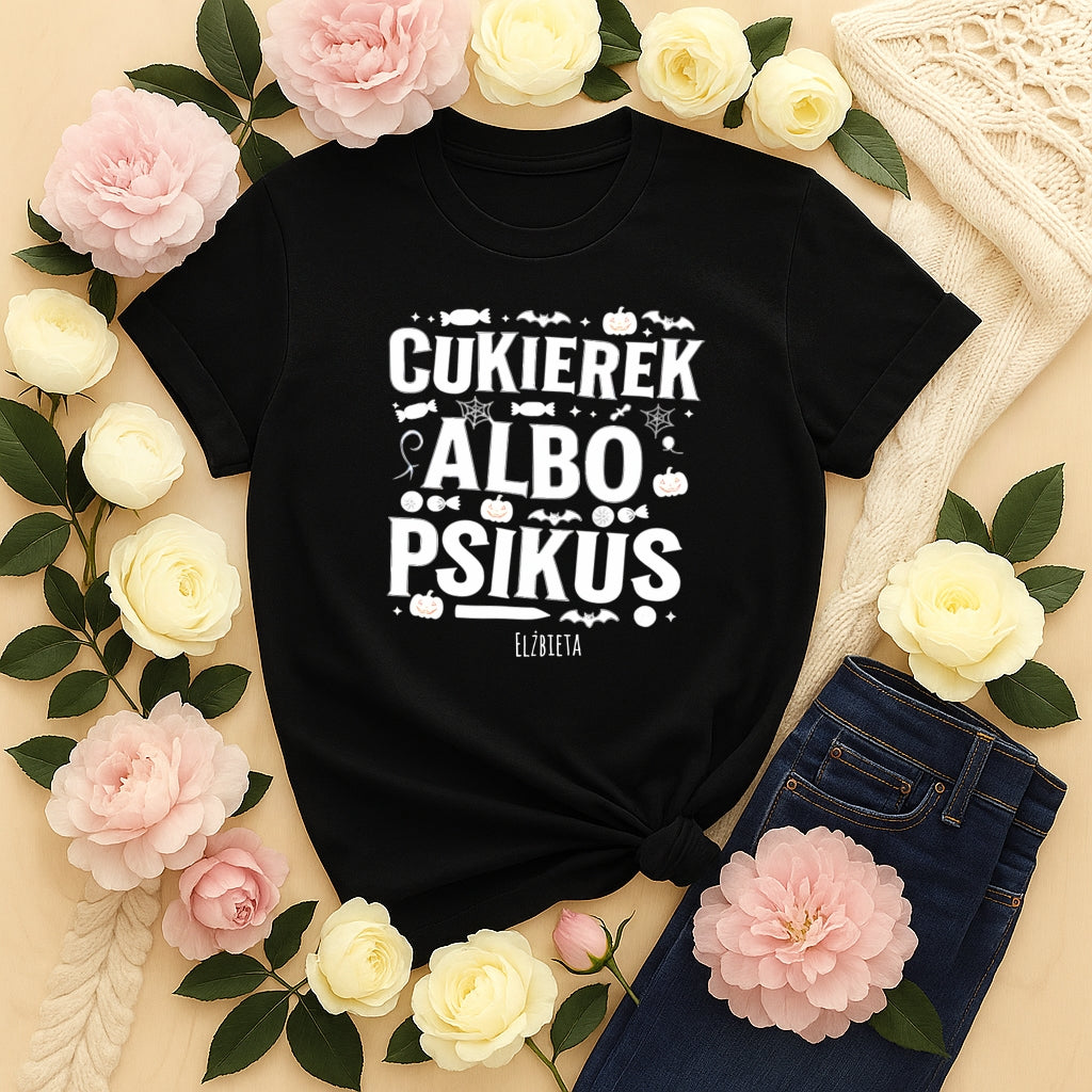 Koszulka Halloween „Cukierek albo Psikus” – personalizowana koszulka Unisex