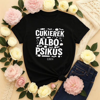 Koszulka Halloween „Cukierek albo Psikus” – personalizowana koszulka Unisex