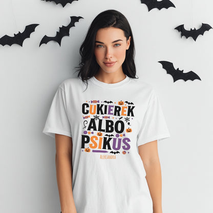 Koszulka Halloween „Cukierek albo Psikus” – personalizowana koszulka Unisex